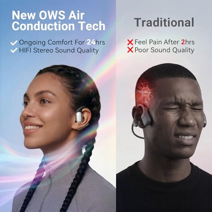DARONGFENG Open Ear Headphones Wireless Earbuds Bluetooth 5.4, for Running & Workouts: Ergonomic Snug-Fit Earhook, Powerful Bass, Immersive HD Sound & Clear Calls, 40H Playtime with Smart Display