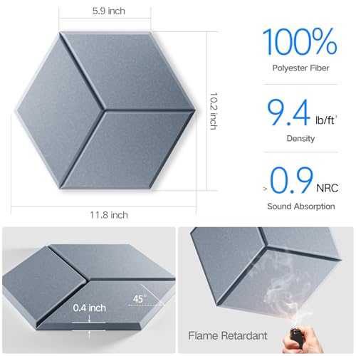 12 Pack Self-Adhesive Acoustic Panels 12" X 10" X 0.4" - Sound Proof Foam Panels with High Density, Y-Lined Design, Flame Resistant, Absorb Noise and Eliminate Echoes(Smoky Gray) - color: Smoky Gray, size: Y-Cut Hexagon 12 Pack