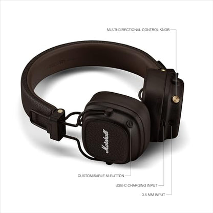 Marshall Major V Wireless On-Ear Bluetooth Headphones - 100+ Hr Playtime | Detachable Audio Cable | Microphone for Calls | Lightweight, Foldable Design for Travel - Brown - color: Brown