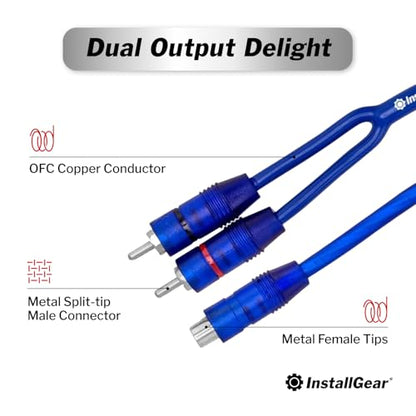 InstallGear 2 Pack, 1ft Shielded RCA Y Splitter Adapter for Car Audio, Speakers, and Home Systems - size: 1F-2M (1 ft, 2-Pack)