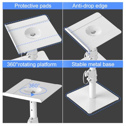 Suptek Free-Standing Speaker Stand Desktop Set, 9.6 x 8.8 inch Trays, Height Adjustment and Tilt, Universal Audio Holders for Computer and Bookshelf Speakers, Elevated Sound, 2 Pack, White, SDM001TW - color: White, size: 9.6" x 8.8" x 14.2"