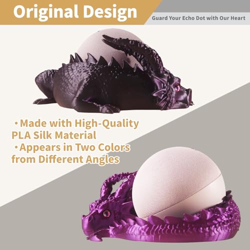 Dragon Holder for Echo Dot 4th/5th Gen, 3D Printed Echo Dot Cover, 5 Color Eye Sets, Originally Designed Echo Dot Stand, Unique Echo Dot Case (Black Purple) - color: Black Purple