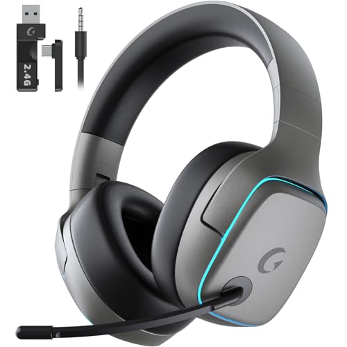 Gvyugke 2.4GHz Wireless Gaming Headsets for PS5, PS4, PC, Switch, SpaceGray | Bluetooth 5.3 Gaming Headphones with Noise Canceling Mic, 7.1 Surround Sound, 70H Battery, Blue Lighting - color: Space Gray