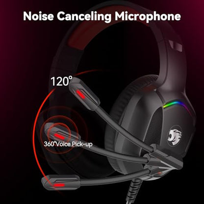 IMYB A36 Gaming Headset with Mic Stereo Headphones for Pc, PS5, Xbox | RGB Wired Over-Ear Noise Cancelling for Xbox Series X/S, PS4, Nintendo Switch, Computer, Laptop, Mac - color: Red