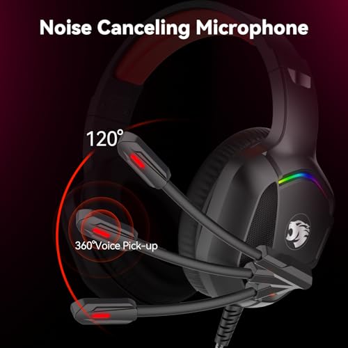 IMYB A36 Gaming Headset with Mic Stereo Headphones for Pc, PS5, Xbox | RGB Wired Over-Ear Noise Cancelling for Xbox Series X/S, PS4, Nintendo Switch, Computer, Laptop, Mac - color: Red