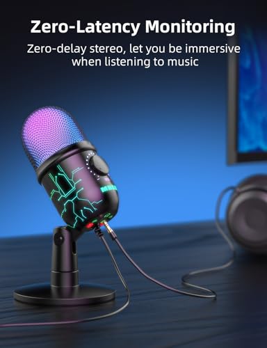 MRSDY USB Gaming Microphone for PC with Noise Reduction, Mute, Gain, RGB