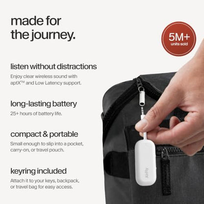 Twelve South AirFly Pro, Bluetooth Wireless Audio Transmitter, White | Bluetooth Adapter for AirPods/Headphones, 20+ Hr Battery, Works with 3.5mm aux Jacks on Airplanes, TVs, Gym Equipment, Travel - color: White, style: AirFly Pro