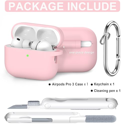 RFUNGUANGO AirPods Pro 3 Case Silicone Protective Cover, Pink | Compatible with AirPods Pro 3rd Generation, Wireless Charging Compatible with Cleaning Kit & Keychain - color: B-Pink, size: AirPods Pro 3 Case