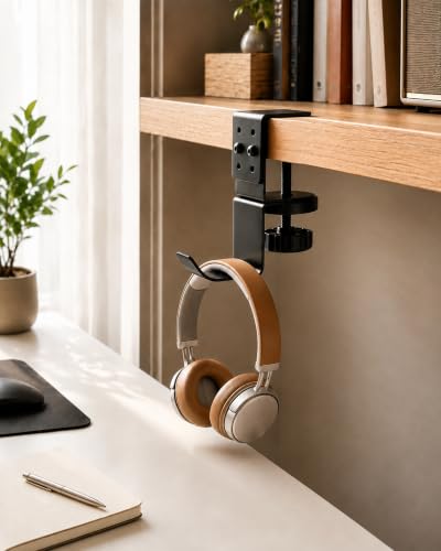 Under Desk Headphone Holder Clamp, Rotating Desk Hook, Space Saving Mount