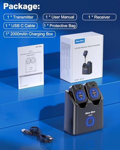 Wireless Guitar System 5.8GHz Charging Box 30H Work for Guitar Bass | 6 Channels,Wireless Guitar Transmitter Receiver for 6.35mm & 3.5mm Jacks & Active Pickup Instruments