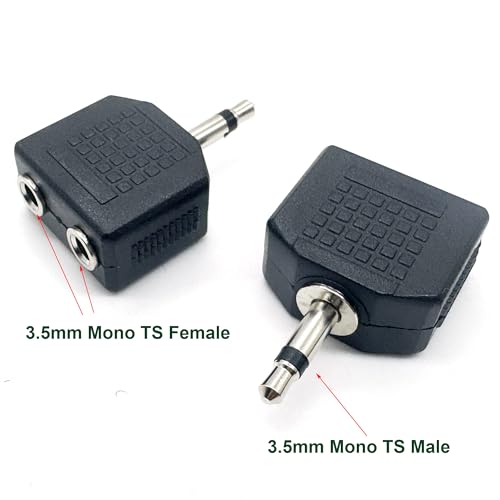 5pcs 3.5mm 1/8 Inch 1/8” Mono TS Male to Dual 2 Port 3.5mm Female Mono Audio Y Splitter Microphone Headphone Adapter Connector Converter