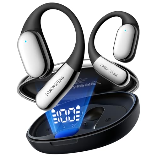 DARONGFENG Open Ear Headphones Wireless Earbuds Bluetooth 5.4, for Running & Workouts: Ergonomic Snug-Fit Earhook, Powerful Bass, Immersive HD Sound & Clear Calls, 40H Playtime with Smart Display