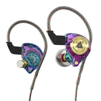 QKZ AK3 Transparent Dynamic Resin Headphones DJ Monitor Earbuds - 3.5mm Wired in-Ear Earphones with Mic Hi-Fi Stereo Heavy Bass Headset for Sports/Gaming/Gym (Purple) - color: Purple