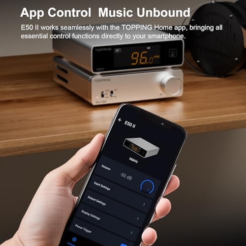 Topping E50 II Desktop DAC Preamp, USB/Optic/Coaxial/Bluetooth Inputs, AK4497S Balanced Digital to Analog Audio Converter, 10-Band PEQ, Balanced TRS/RCA Output, HiFi Decoder with APP Control, Black