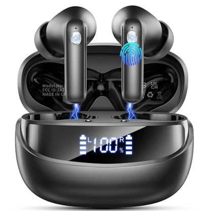 2026 Wireless Earbuds 5.4, Bluetooth Headphones HiFi Stereo, 50H Playtime | In-Ear Headphones with 4 ENC Noise Cancelling Mics, IP7 Waterproof Wireless Headphones, Earbuds for iOS/Android, LED Display - color: Midnight Black