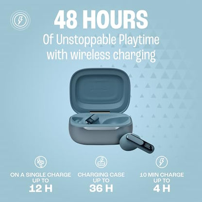 JBL Live Beam 3 - True Wireless Noise-Cancelling Stick-Closed Earbuds, 48Hrs Total Playback, Wireless Charging, 6 Mics for Perfect Calls, Multi-Point Connection, IP55 Waterproof and dustproof (Blue) - color: Blue