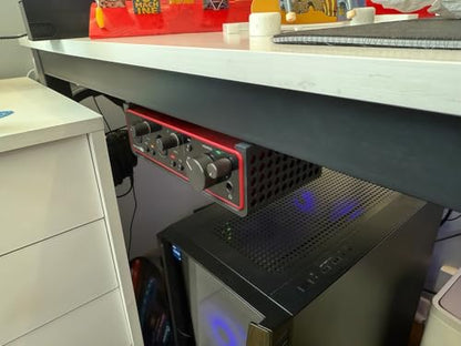 Under-Desk Mounting Bracket for Focusrite Scarlett 2i2 Gen 3 Audio Interface, Flush Mount Suit for Desk Bottom Equiped 40mm Bar, Keep Workspace Neat and Organized