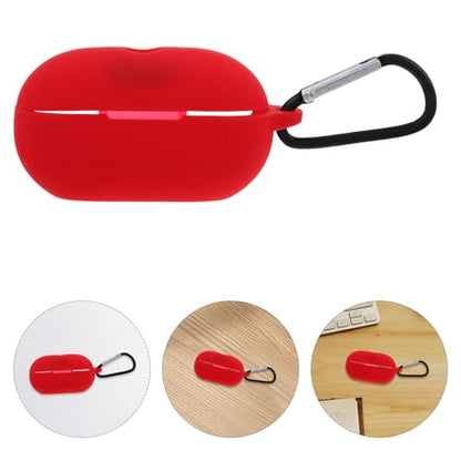 Vaguelly Silicone Charging Case Cover Sleeve for Buds Earbuds, Protective Earphone Holder with Keychain, Red Earbud Accessory for Travel and Daily Use