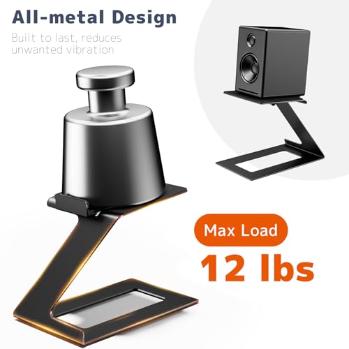 Desk Speaker Stands for Most Bookshelf Speakers, Depth Up to 7.71in, 1 Pair | 6° Tilt Aligns Speakers To Ears, Desktop Speaker Stands With Anti-Vibration Pads Reduce Resonance, Free Up Desk Space, Black - size: Height: 5.9"