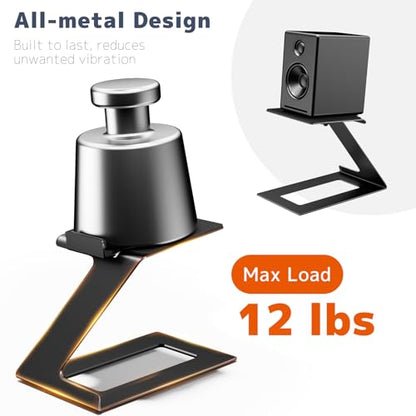 Desk Speaker Stands for Most Bookshelf Speakers, Depth Up to 7.71in, 1 Pair | 6° Tilt Aligns Speakers To Ears, Desktop Speaker Stands With Anti-Vibration Pads Reduce Resonance, Free Up Desk Space, Black - size: Height: 5.9"