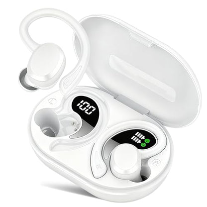 sprtoybat Wireless Earbuds, 2026 New Bluetooth 5.4 Headphones Sport Earphones with 68Hrs Playtime LED Display ENC Noise Cancelling Mic, IPX7 Waterproof Over Ear Ear Buds with Hook for Sports/Running - color: Elegant White