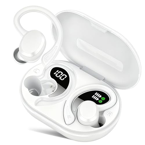 sprtoybat Wireless Earbuds, 2026 New Bluetooth 5.4 Headphones Sport Earphones with 68Hrs Playtime LED Display ENC Noise Cancelling Mic, IPX7 Waterproof Over Ear Ear Buds with Hook for Sports/Running - color: Elegant White