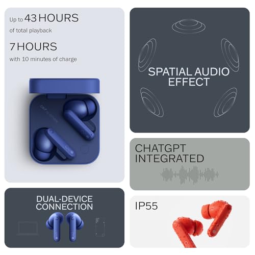 CMF Buds Pro 2 Wireless Earbuds with Smart Dial, 50dB Hybrid Noise Cancelling Earbuds Wireless Bluetooth 5.3, 11mm Bass with LDAC, 6 Hi-Res Audio Mics, 43H Playtime, Fast Charging Case, Blue - color: Blue