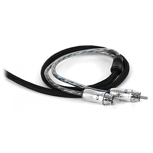 NVX® XIX26 19.69 ft (6 Meter) Oxygen Free Copper 2-Channel Double Twisted Pair X-Series Car Audio RCA Audio Interconnect Cable with Shielded Noise Reduction and Split-tip Silver-Plated Machined Ends | Oxygen Free Copper Double Twisted Pair X-Series with S