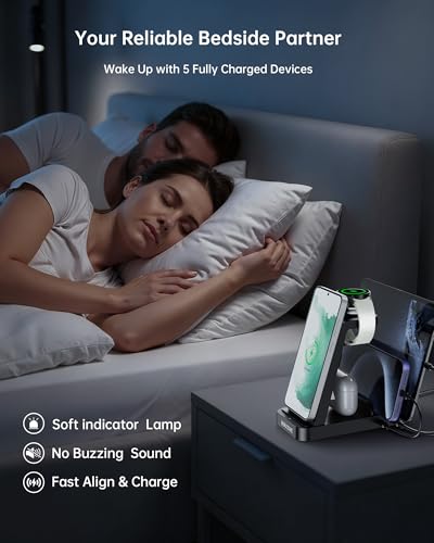 5 in 1 Wireless Charger for Samsung, Fast Charging Station Dock Stand | Compatible with Galaxy S26 Ultra/S25/S24, Watch 8/7/6/5/4, Buds. Charges 5 devices at once. Ideal for home, office, bedside. - color: Black