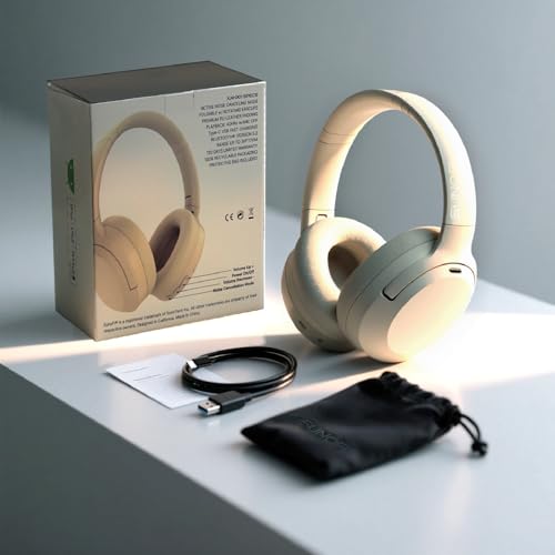 Hybrid Active Noise Cancelling Headphones, Wireless Over Ear Bluetooth Headphones with Mic, 40H Playtime, Hi-Res Audio, Deep Bass, Foldable Comfort Fit Ear Cups for Travel, Office, Home (White) - color: White