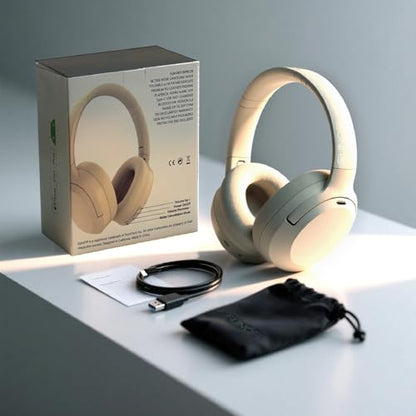 Hybrid Active Noise Cancelling Headphones, Wireless Over Ear Bluetooth Headphones with Mic, 40H Playtime, Hi-Res Audio, Deep Bass, Foldable Comfort Fit Ear Cups for Travel, Office, Home (White) - color: White