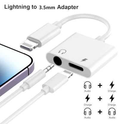 [Apple MFi Certified] Lightning to 3.5mm Headphone Jack Adapter | 2Pack iPhone Headphone Adapter Aux Audio Charger Dongle Cable Splitter Adapter Connector for iPhone14/Pro Max/13/Plus/12/11