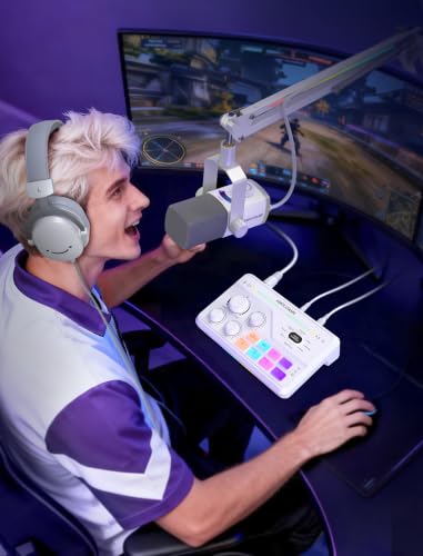 FIFINE SC8W Gaming Audio Mixer for Streaming with 7.1ch Surround sound