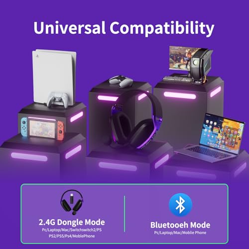 Black Emblem X1 Wireless Gaming Headset with Removable Mic for PC, PS5, PS4, Switch, 2.4GHz Gaming Headphone with Breathable Earcups, Bluetooth 5.4, 50H Battery, Lightweight Gamer Headset