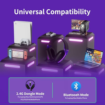 Black Emblem X1 Wireless Gaming Headset with Removable Mic for PC, PS5, PS4, Switch, 2.4GHz Gaming Headphone with Breathable Earcups, Bluetooth 5.4, 50H Battery, Lightweight Gamer Headset