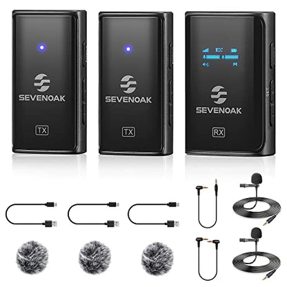 Sevenoak SKM-K2 OLED Wireless Lavalier Microphone for iPhone/Camera/Android, 2.4GHz wireless Lapel Microphone with Stereo/Mono for Youtube,Tiktok Live Stream, Video Recording, Vlogging - size: SKM-K2