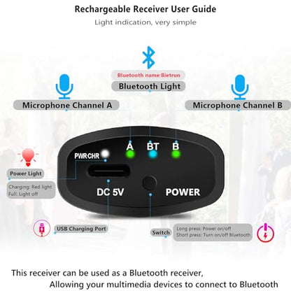 Rechargeable Wireless Microphone with 1/4'' Plug Rechargeable Receiver - color: WXM19 Blue Pink