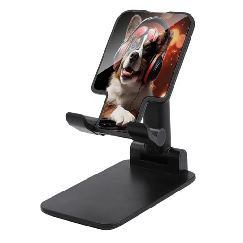 Cute Dog Wearing Headphones Phone Stand Portable Travel, Phone Holder for Desk Compatible with iPhone 17/16/15 Pro Max Air, Cell Phone Stand Adjustable Office Accessories - color: black-style