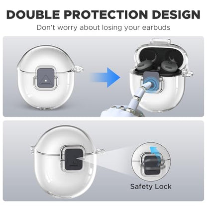 [Safety Lock] Compatible with Google Pixel Buds 2A Case, TPU Anti-Yellowing Shockproof Protective Cover for Google Pixel Buds 2A 2025, Includes Cleaning Kit & Carabiner (Transparent) - color: Transparent