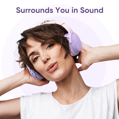 Wireless Headphones, Bluetooth Over Ear Headsets with Microphone, Hi-Fi Audio, 60H Playtime, Touch Control, Foldable Lightweight, On-Ear Headphones for Girls Women, Travel, Work, - color: Lavender Purple