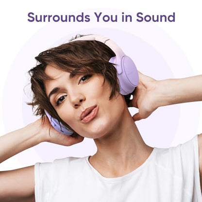 Wireless Headphones, Bluetooth Over Ear Headsets with Microphone, Hi-Fi Audio, 60H Playtime, Touch Control, Foldable Lightweight, On-Ear Headphones for Girls Women, Travel, Work, - color: Lavender Purple