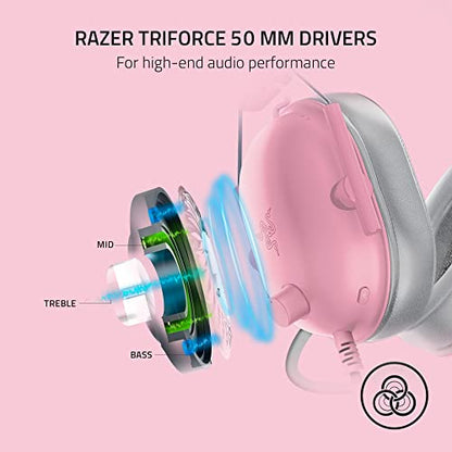 Razer BlackShark V2 X Gaming Headset, 50mm Drivers, Quartz Pink - color: Quartz Pink, size: 3.5 mm (Pack of 1), style: PC