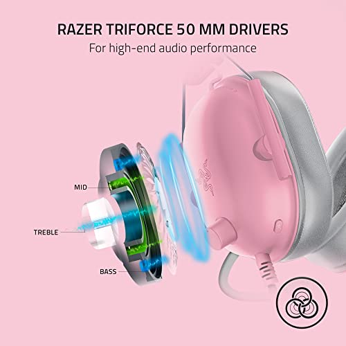Razer BlackShark V2 X 게이밍 헤드셋, 50mm 드라이버, 쿼츠 핑크 - color: 쿼츠 핑크, size: 3.5 mm (Pack of 1), style: PC