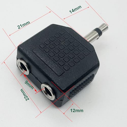 5pcs 3.5mm 1/8 Inch 1/8” Mono TS Male to Dual 2 Port 3.5mm Female Mono Audio Y Splitter Microphone Headphone Adapter Connector Converter