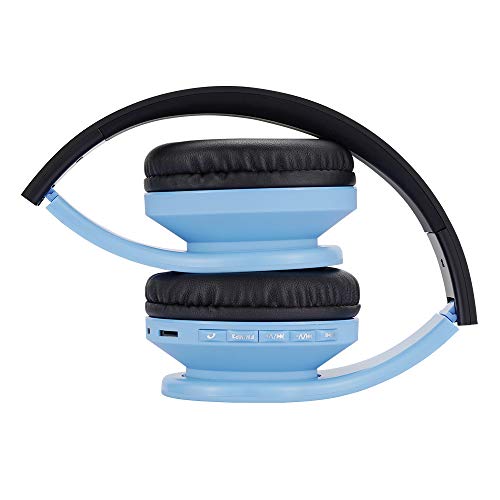 PowerLocus Bluetooth Headphones for Kids, Wireless Foldable Headphones Over Ear, Headphone with Microphone, 85DB Volume Limit, Wireless and Wired Headset with Micro SD, FM for Cellphones, Tablets, PC - color: Blue