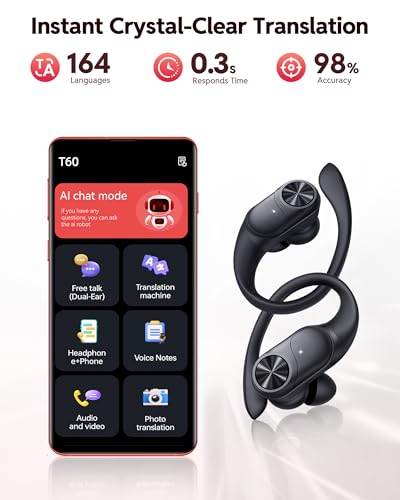 PocBuds Bluetooth Headphones Wireless Earbuds 80hrs Playtime Wireless Charging Case Digital Display Sports Ear Buds with Earhook Deep Bass IPX7 Waterproof Over-Ear Earphones for TV Phone Laptop Black - color: Black, style: AI Buds Pro