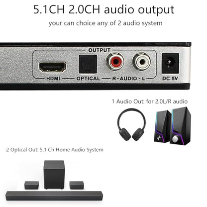 KAGO 5x1 HDMI Switch 5 in 1 Out with eARC Audio Extractor - size: 5x1
