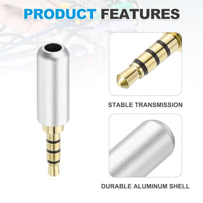 MECCANIXITY 2Pcs 3.5mm Replacement Repair Plug Jack, 4 Pole Metal Stereo Male Plug 3.5mm Solder DIY Audio Cable Connector for Headphone Earphone Microphone Cable Repair, Silver Tone - color: Silver Tone