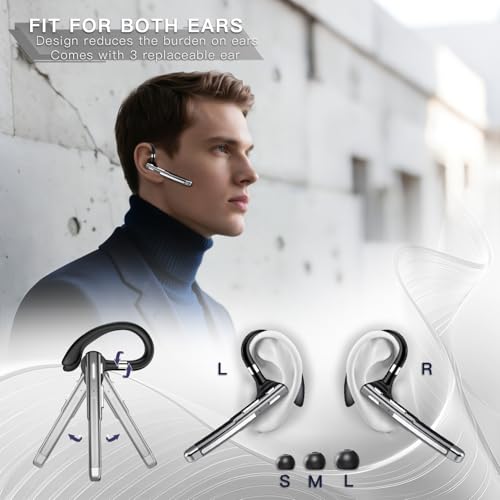 Bluetooth Headset V6.1,100Hrs Talk Time Single-Ear Wireless Earbud,CVC8.0 Noise Cancelling Bluetooth Earpiece,Handsfree Headset with Mic,Driving Headphoone for Trucker, Office, Business