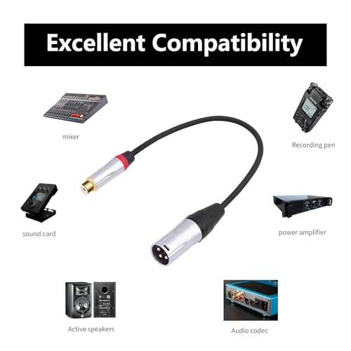 2Pack 1Ft RCA Female to 3Pin XLR Male Audio Cable;Balance XLR Male to RCA Female Unbalanced,Mixer, Power Amplifier, Audio Player Cable - color: RCA F To XLR M